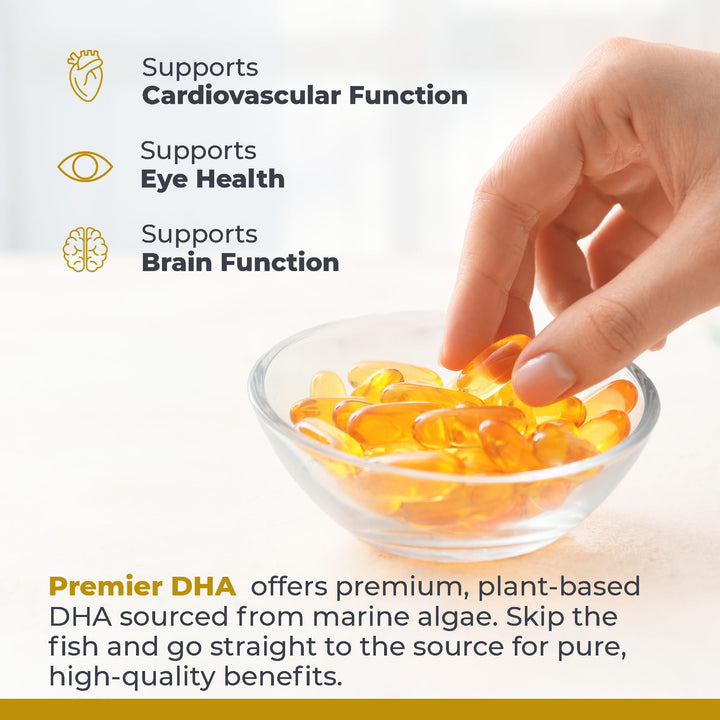 Premier DHA, 60 Softgels, Vegan Product - Plant-Source DHA for Premier Support for The Brain, Nerves, Eyes and Heart