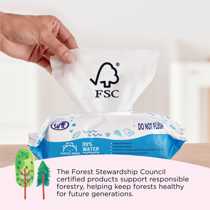 Amazon Brand - 99% Water Based Baby Wipes, Hypoallergenic for Sensitive Skin, Fragrance Free, 432 Count (6 Packs of 72)