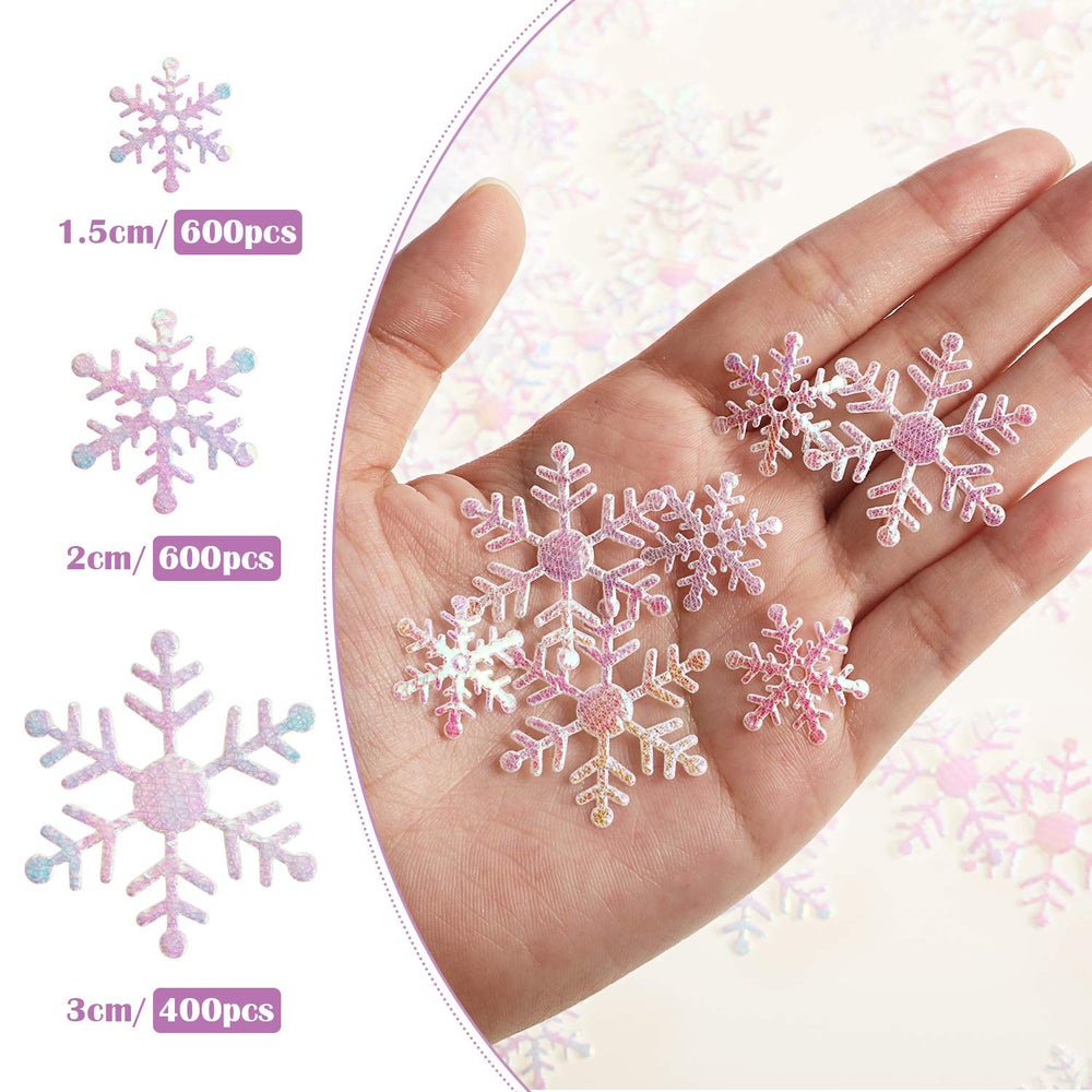 1600 Pieces 3 Size Snowflake Confetti Snowflake Glitter Confetti Decorations for Winter Party Wonderland Party Supplies DIY Craft Projects (White)