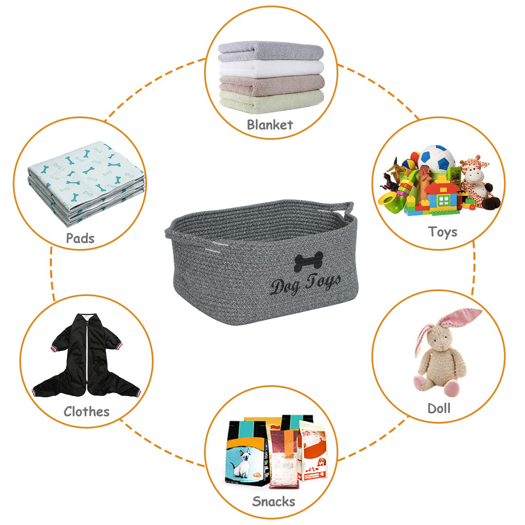 Weave Rope toy Storage Basket Bin Dog Toy Storage Basket Basket Dog Toys Baske -Cube Organizer for Closet,Small Toys,Towels-Mixed Gray-Dog
