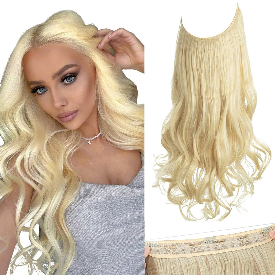 ® Halo Synthetic Hairpieces Flip in Women Hair Extensions Natural Wave Invisible Halo Hair Extensions M01 (613# bleach blonde)