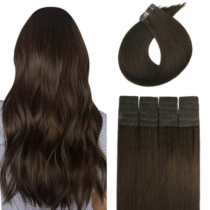 Dark Brown Tape in Hair Extensions 100% Remy Human Hair Brown Tape in Extensions 18 Inch 40g 20pcs Invisible Tape in Hair Extensions Remy Human Hair Silky Straight Human Hair Tape in Extensions