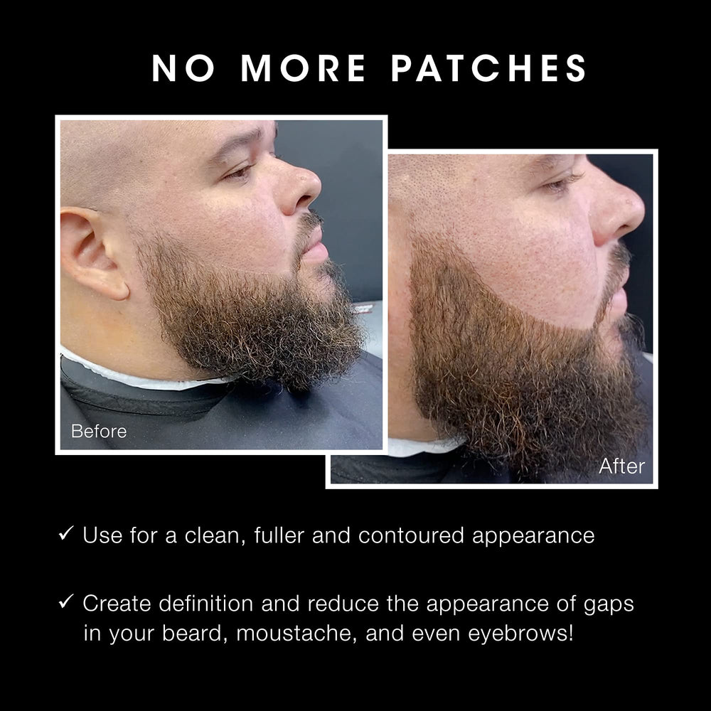 Beard Pencil Filler - Water Proof, Long Lasting Coverage & Natural Finish - Beard, Moustache & Eyebrows - Micro-Fork Tip for Seamless Application - Includes Bristle Brush for Blending (Black)