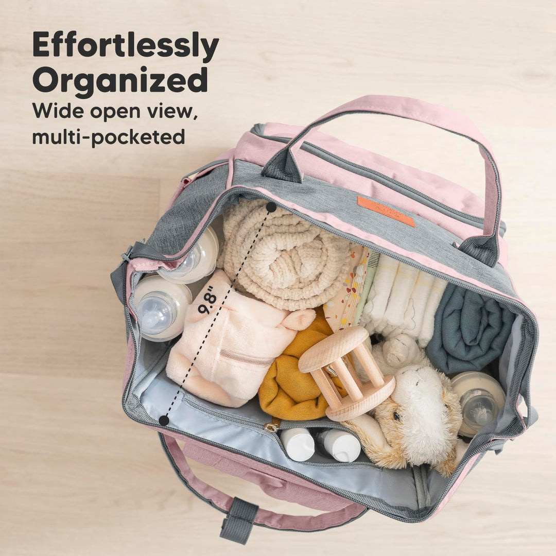 Baby Diaper Bag Backpack - Baby Bag for Boys, Girls, Waterproof Multi Function Baby Backpack, Large Diaper Bags for Baby Girl, Baby Boy, Travel Diaper Bag with Changing Pad(Pink Gray)