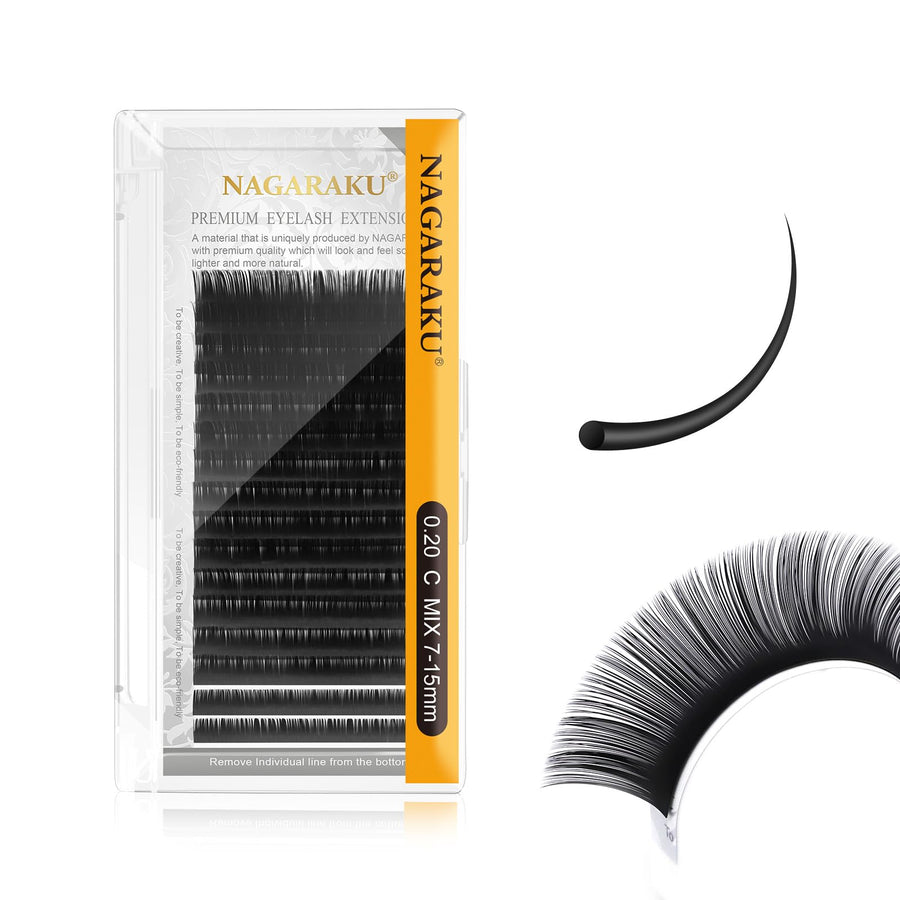 Eyelash Extensions Individual Lashes 0.20mm C curl 7-15mm Mix Tray Classic Matte Black Natural Faux Mink 16 rows