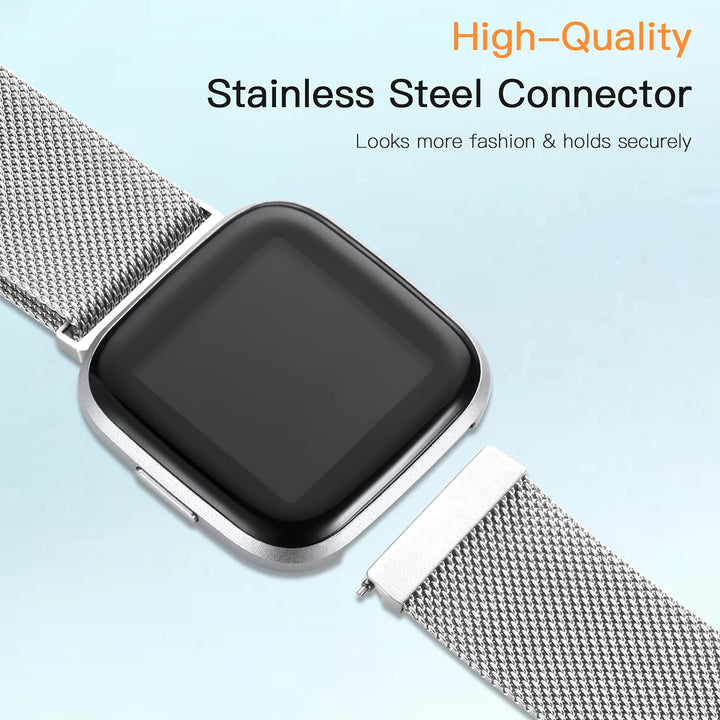 Compatible with Fitbit Versa and Versa 2 Bands for Women Men, Stainless Steel Mesh Metal Band Replacement for Fitbit Versa/Versa Lite Smart Watch, Silver Large
