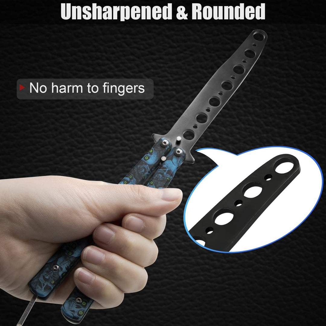 Practice Finger Trainer Tool, Steel Metal Folding Balisong Tool with Latch for Training and Practicing Flipping Tricks - Blue