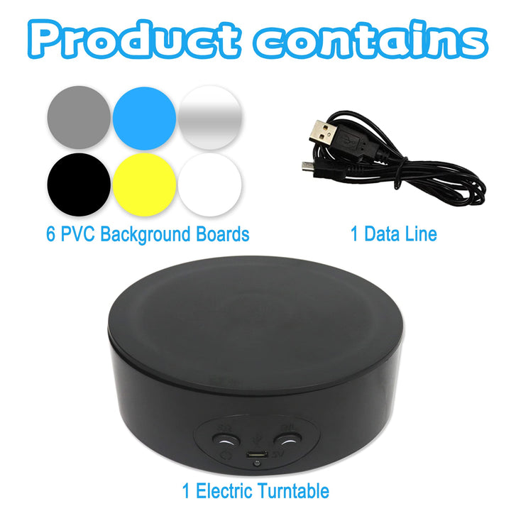 Motorized Rotating Display Stand 360 Degree Electric Photography Turntable with 6 PVC Backgrounds, Battery/USB Power Supply for Display Products Photography Jewelry Watch Models