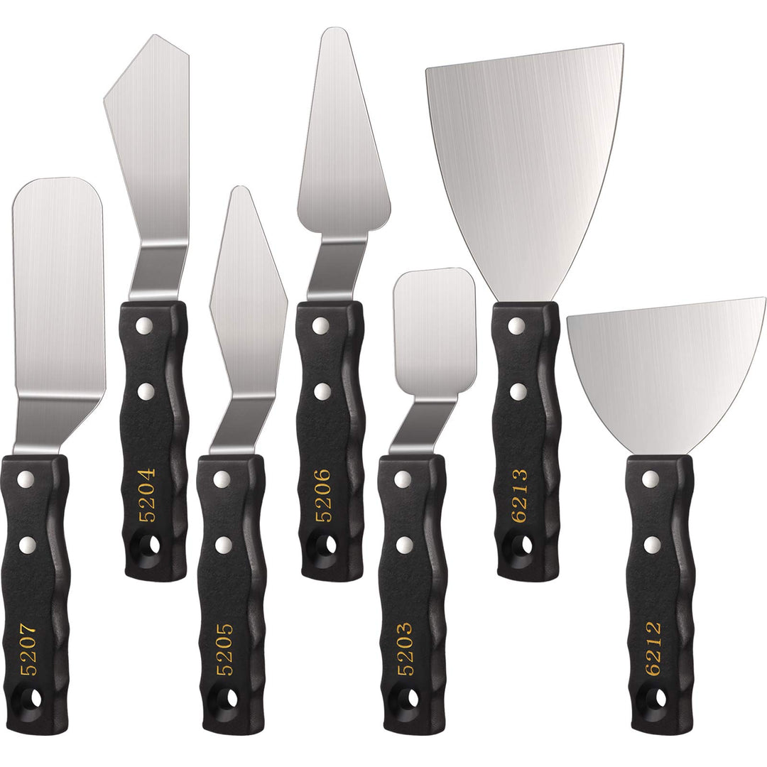 7 Pieces Large Painting Knives Stainless Steel Spatula Palette Knife Painting Mixing Scrapers Oil Painting Accessories Pallet Knife Set for Color Mixing Acrylic Mixing Supplies