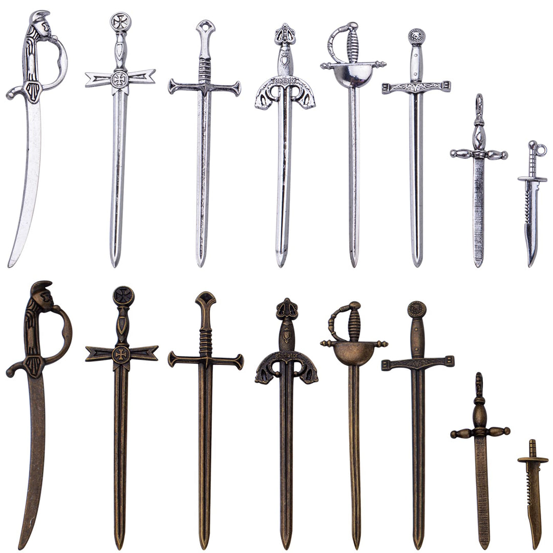 16pcs Craft Supplies Swords Knife Bookmark Charms Long Swords Knife Charms Pendants for Bookmarks, Jewelry Making Accessory