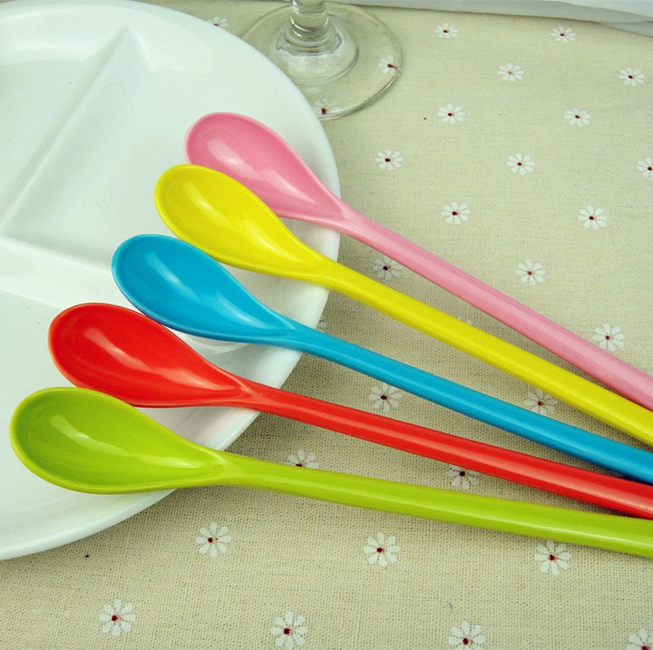 Random Color Melamine Long Handle Mixing Spoon - 7.2 Inch, Set of 5