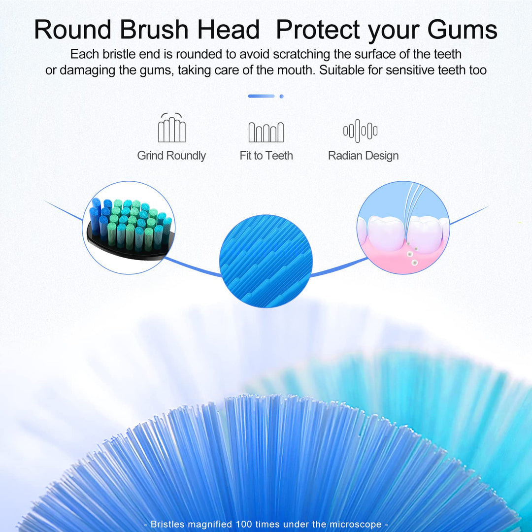 Teeteck Toothbrush Heads, Ipx7 Waterproof Black Round Ended Dupont Nylon Bristle Electric Toothbrush Heads (5 Pack)