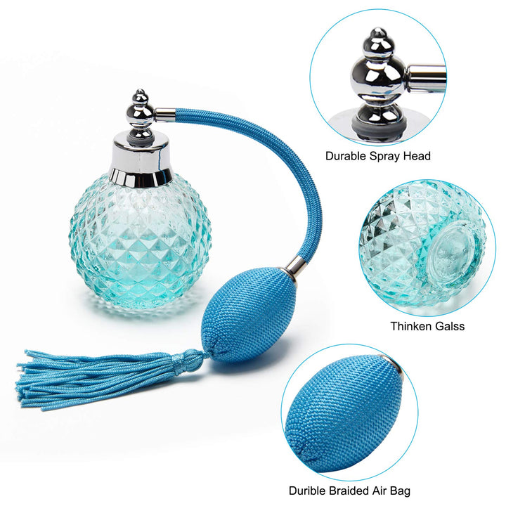 Crystal Art Vintage Style Refillable Perfume Atomizer Long Spray Bottle 100ml (Blue)