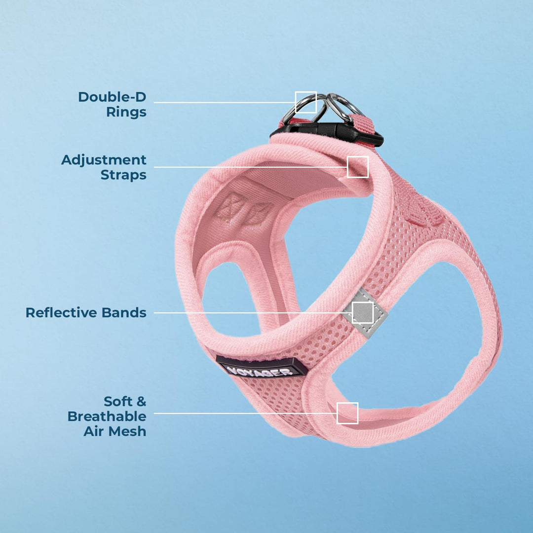 Voyager Step-in Air Dog Harness - All Weather Mesh, Reflective, No Pull Harness for Small, Medium Dogs, Cats - Secure with Hook & Loop Fastener, Buckle, Double D-Rings - Pink, S