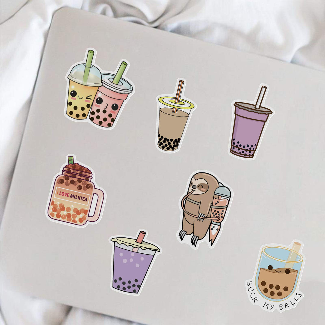 Aesthetic Stickers Black and White Stickers Pack 50PCS, Y2K Aesthetic Stickers for Laptop Decals Milk and Cookies Vinyl Waterproof Retro Vintage Stickers for Adults Teens (Pearl Milk Tea)