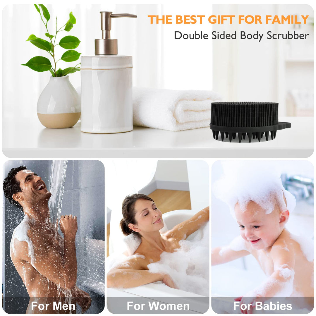 Body Scrubbers for Use in Shower, Easy to Grip, Soft Silicone Loofah for Women Men, 2 in 1 Body Brush for Showering, Easy to Clean, Easy Dry, Hangable, 1PC Black