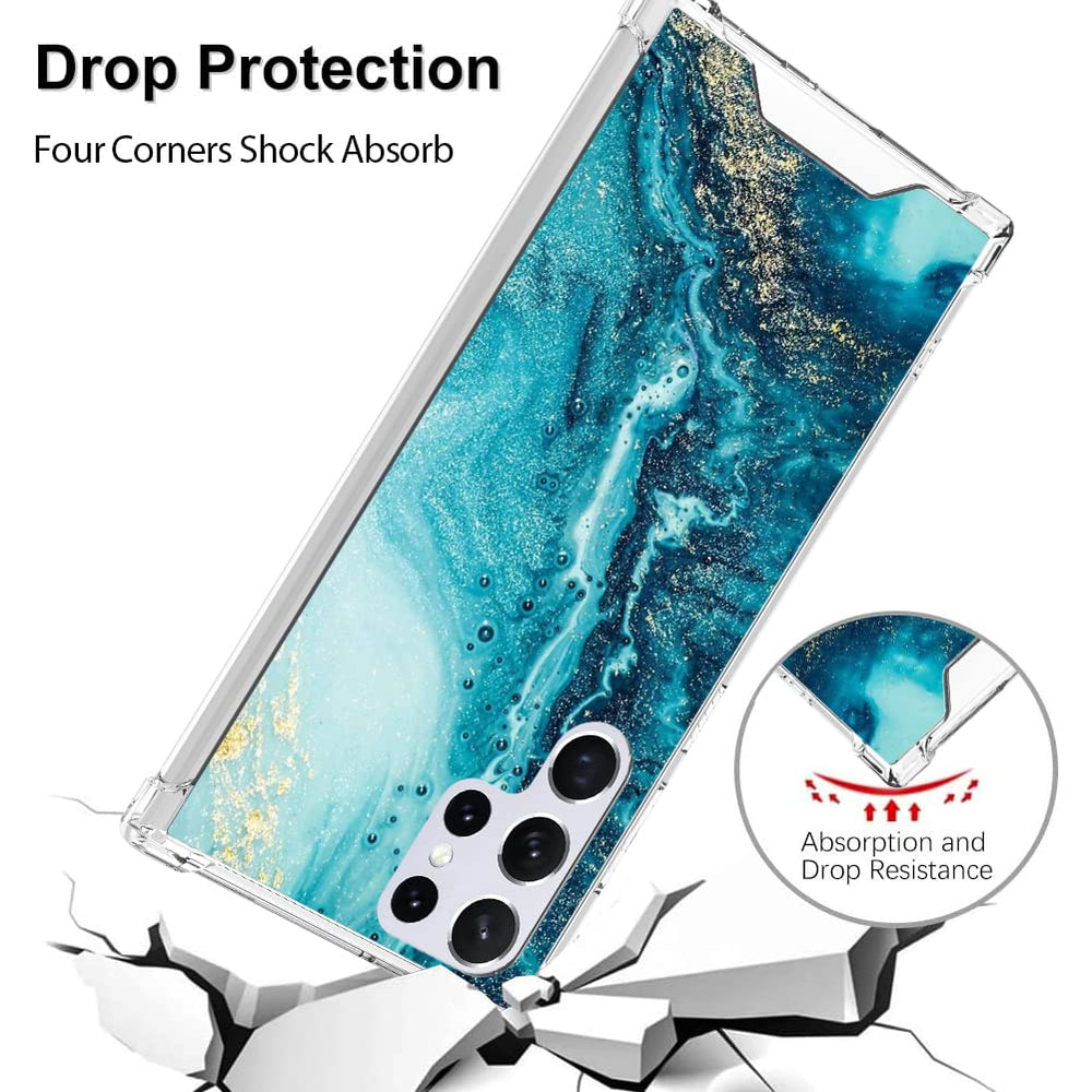 Samsung Galaxy S22 Ultra Case Blue Beach for Women Men, Durable PC Back/Clear Soft TPU Bumper,Reinforced Corners Shockproof Protective Phone Case for Samsung Galaxy S22 Ultra 6.8 Inch 2022