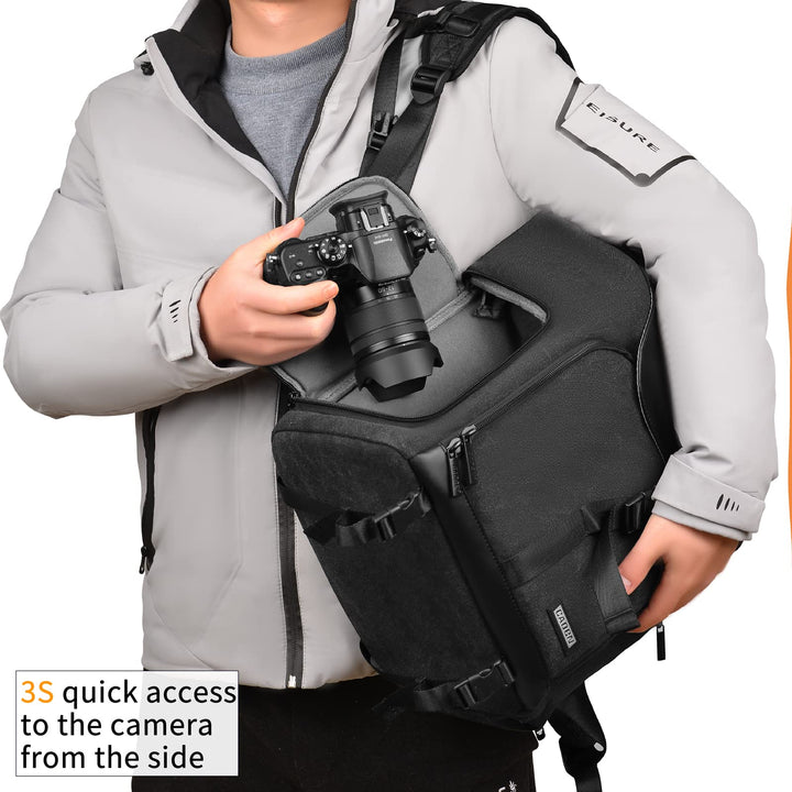 Camera Backpack Canvas Camera Bag for DSLR/SLR Mirrorless Camera with 15.6 inches Laptop Compartment, Camera Case Compatible for Sony Canon Nikon Cameras and Lens Tripod Waterproof Black