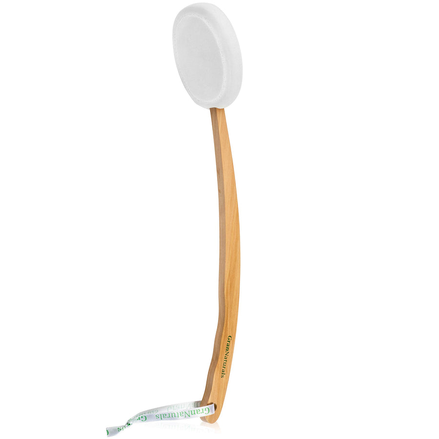 Lotion Applicator for Your Back, Legs, Feet - Long Curved Easy Reach Wooden Handle Body Brush for Suntan, Sunless Self Tanning, Skin Cream, Acne, Body Wash - Men and Women