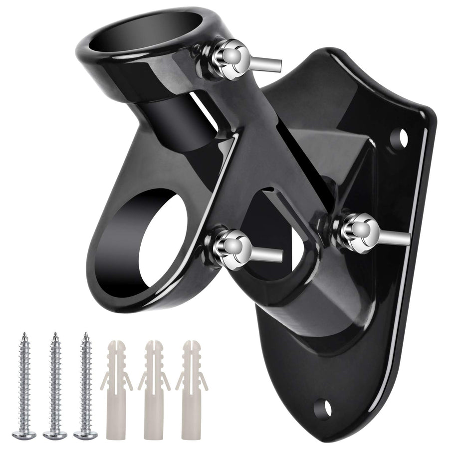 Flag Pole Holder Mounting Bracket, 2 Position House Flag Pole Bracket, Heavy Duty Aluminum Mount - Stainless Steel Kit - Strong and Rust Proof - 1 Inner Diameter (Shiny Black-1Pack)