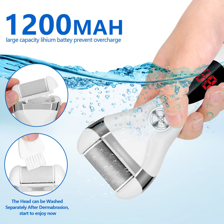 Electric Foot Callus Remover Kit, Rechargeable Callous removers 3 Grinding Heads Waterproof Foot Scrubber File, Professional Pedicure Tools kit Feet Care for Dead, Cracked Dry Skin