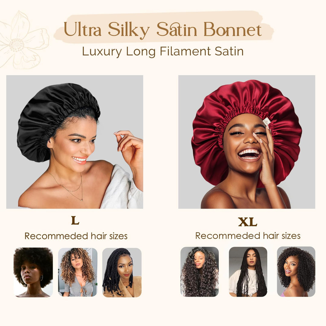 Satin Bonnet for Sleeping, Hair Bonnets for Women and Men, Double Layer Ajustable Silky Bonnet for Curly Braids Hair