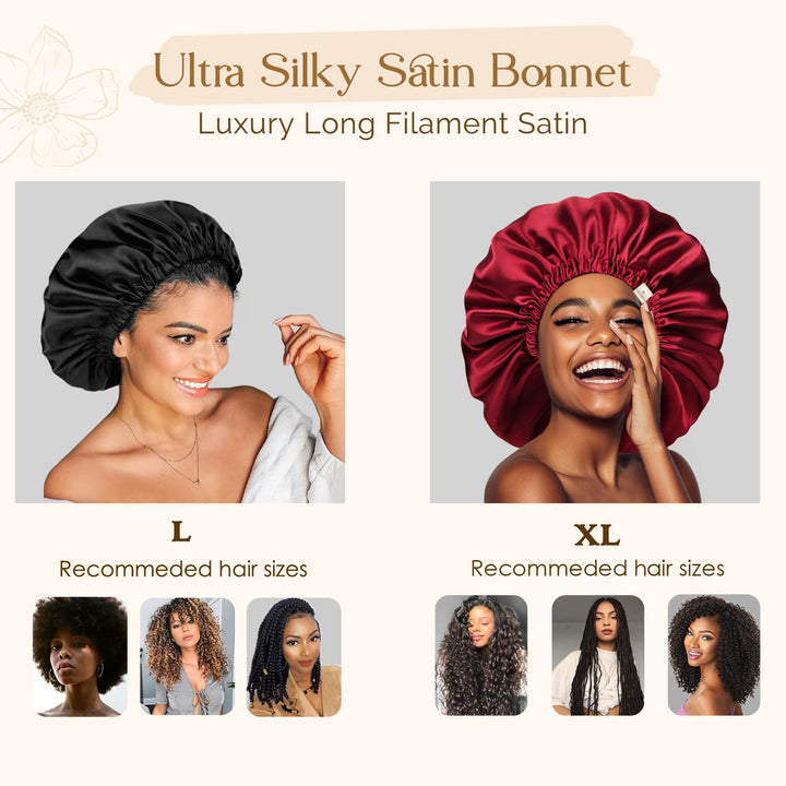 Satin Bonnet for Sleeping, Hair Bonnets for Women and Men, Double Layer Ajustable Silky Bonnet for Curly Braids Hair
