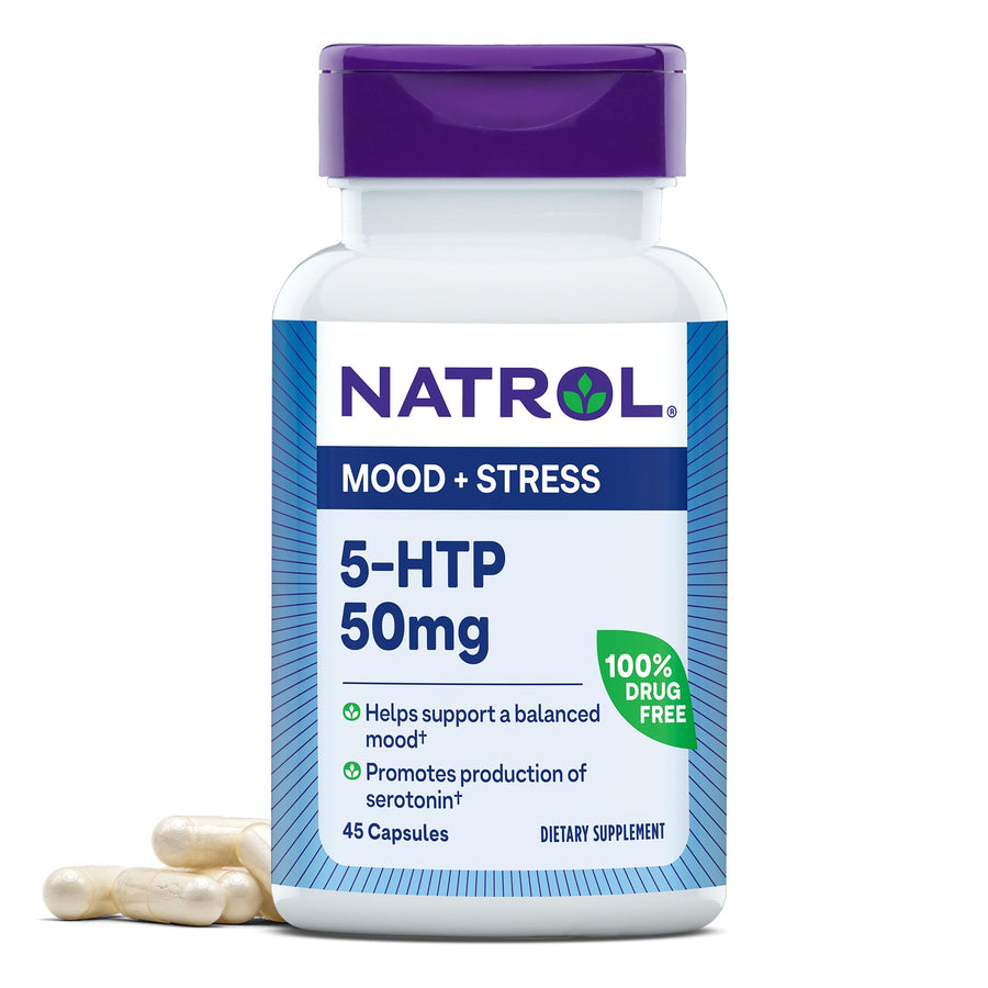 Mood & Stress 5-HTP 50mg, Dietary Supplement Helps Support a Balanced Mood, 45 Capsules, 11-45 Day Supply