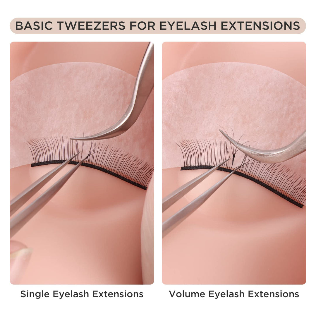 Eyelash Extension Tweezers, Professional Lash Tweezers for Make Fans Volume Lashes, Curved Tip Stainless Steel Tweezers ST-15