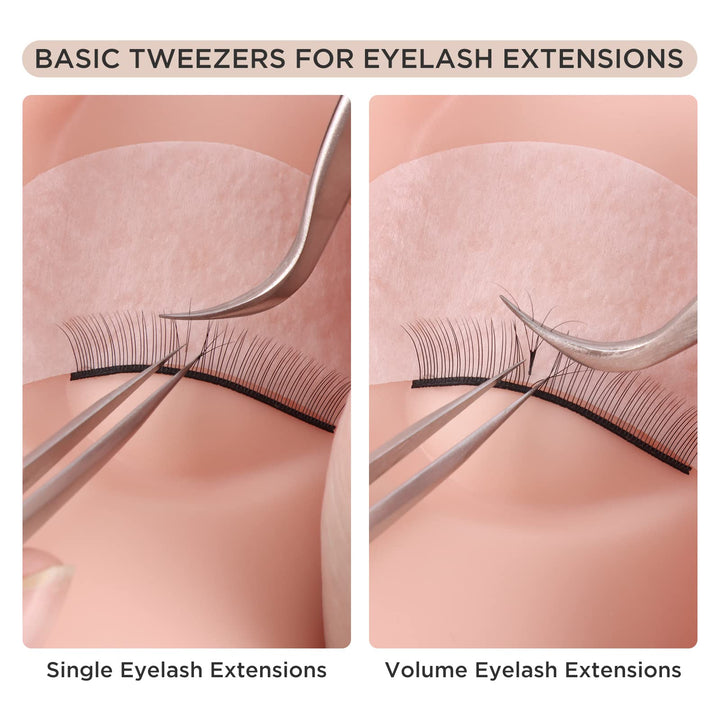 Eyelash Extension Tweezers, Professional Lash Tweezers for Make Fans Volume Lashes, Curved Tip Stainless Steel Tweezers ST-15