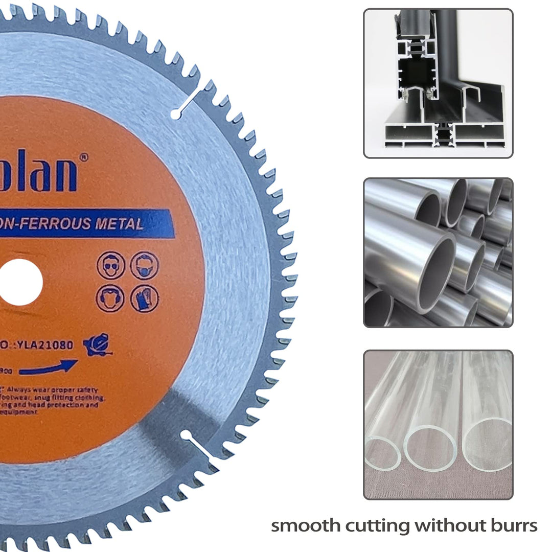 Yolan 8-1/4-Inch 80 Teeth Circular Saw Blade with 5/8-Inch Diamond Knockout Arbor, Steel for Cutting Aluminum, Non-Ferrous Metal Table Saw Accessories,Polished Miter Saw Blade Silver