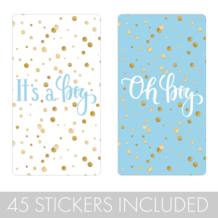 Blue and Gold It's a Boy Baby Shower Mini Candy Bar Wrappers - 45 Stickers