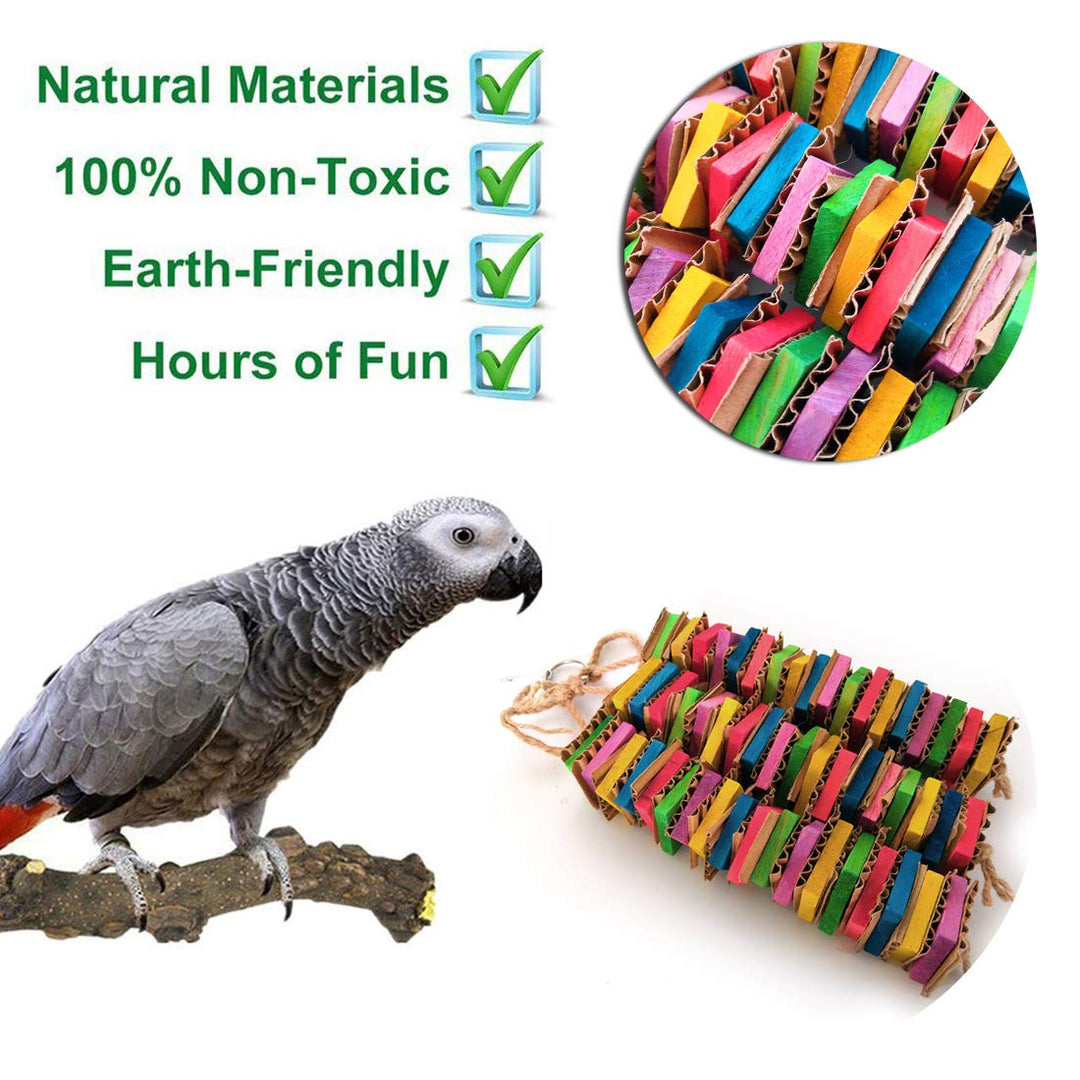 Parrot Toys for Medium Birds, Cardboard Bird Toys African Grey Parrot Toys, Natural Wooden Bird Cage Chewing Toy with Clip for Small Medium Parrots and Birds Cockatiel Conure