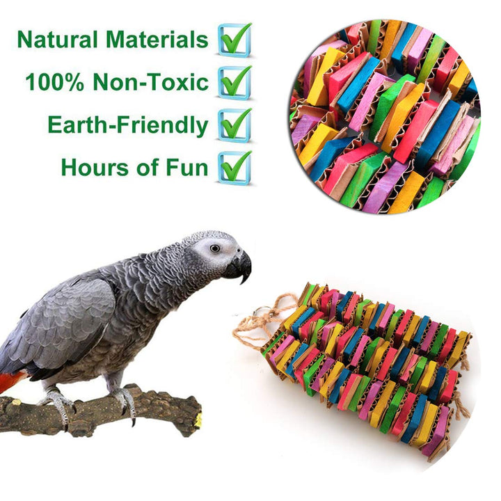 Parrot Toys for Medium Birds, Cardboard Bird Toys African Grey Parrot Toys, Natural Wooden Bird Cage Chewing Toy with Clip for Small Medium Parrots and Birds Cockatiel Conure