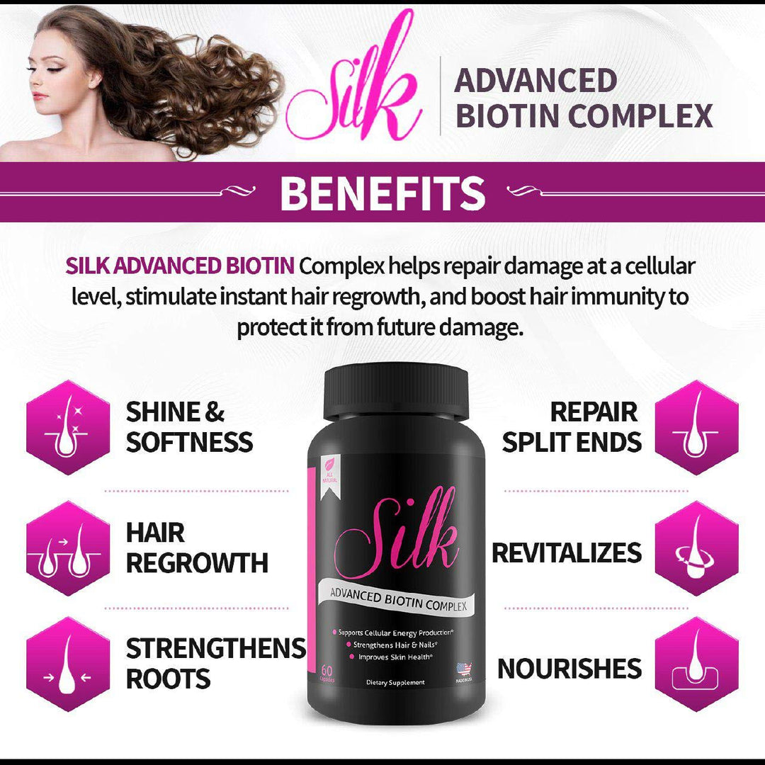 Silk Advanced Biotin Complex- Promotes Stronger, Longer, Hair-Healthier Skin- Ultimate Nail Strength
