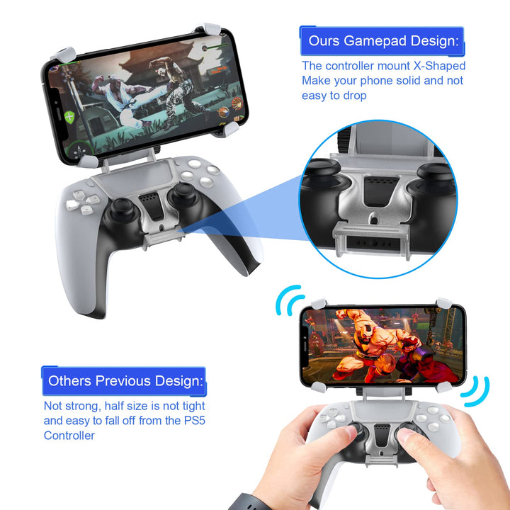 Dobe PS5 Controller Phone Mount, Mobile Phone Holder Clamp for PlayStation 5 Dualsense Controller Remote Play, Adjustable PS5 Phone Controller Gaming Clip