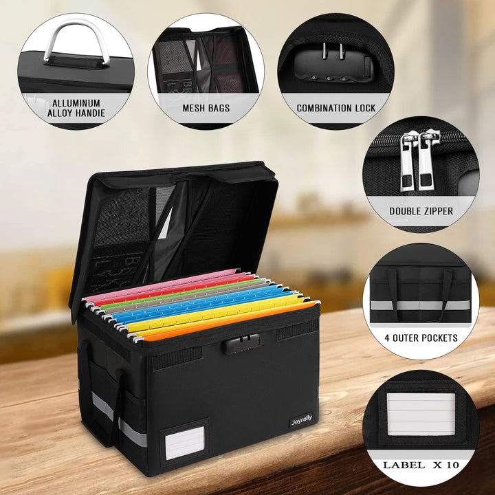 File Box with Lock,File Folder Organizer Fireproof Document Organizer Anti-Static Box,Collapsible Fireproof Document Box Filing Box with Handle,Home Office Safe Box for Hanging Letter/Legal Folder
