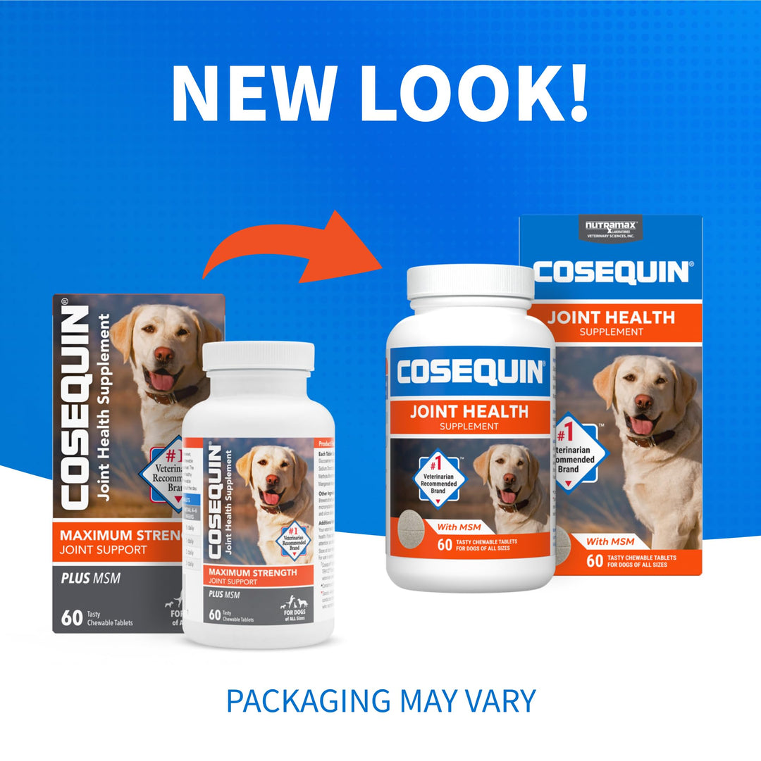 Cosequin Maximum Strength Joint Health Supplement for Dogs - With Glucosamine, Chondroitin, and MSM, 60 Chewable Tablets