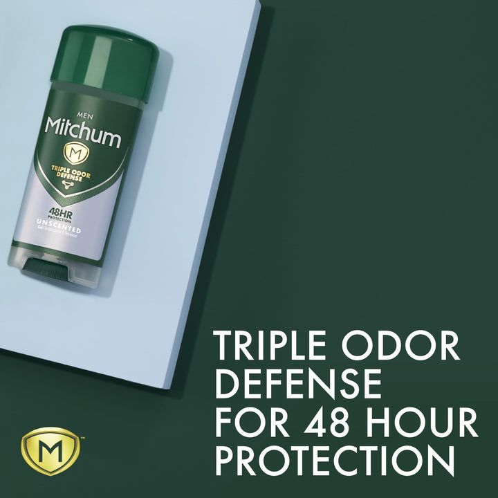 Men's Deodorant, Antiperspirant, Triple Odor Defense Gel Stick, 48 Hr Protection, Dermatologist Tested, Alcohol Free, Unscented, 3.4 Oz (Pack of 2)