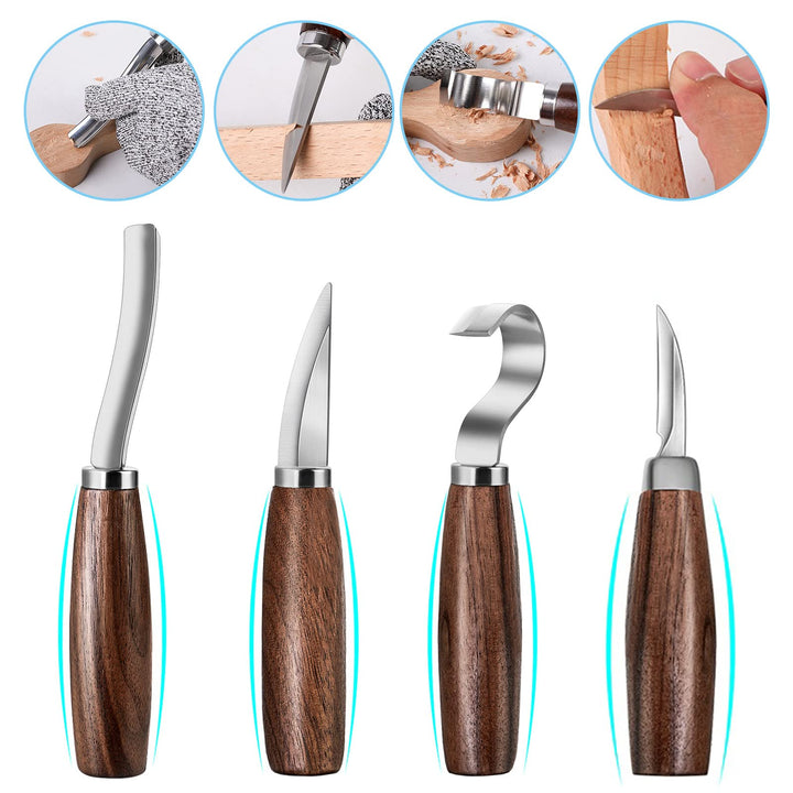 Wood Carving Tools Set,Detail and Hook Carving Knife Kit for Beginners,Trimming Knife for Spoon Bowl Cup Woodwork,Round handle design and 6pcs SK2 Carbon Steel Wood Carving Knives(10pcs)