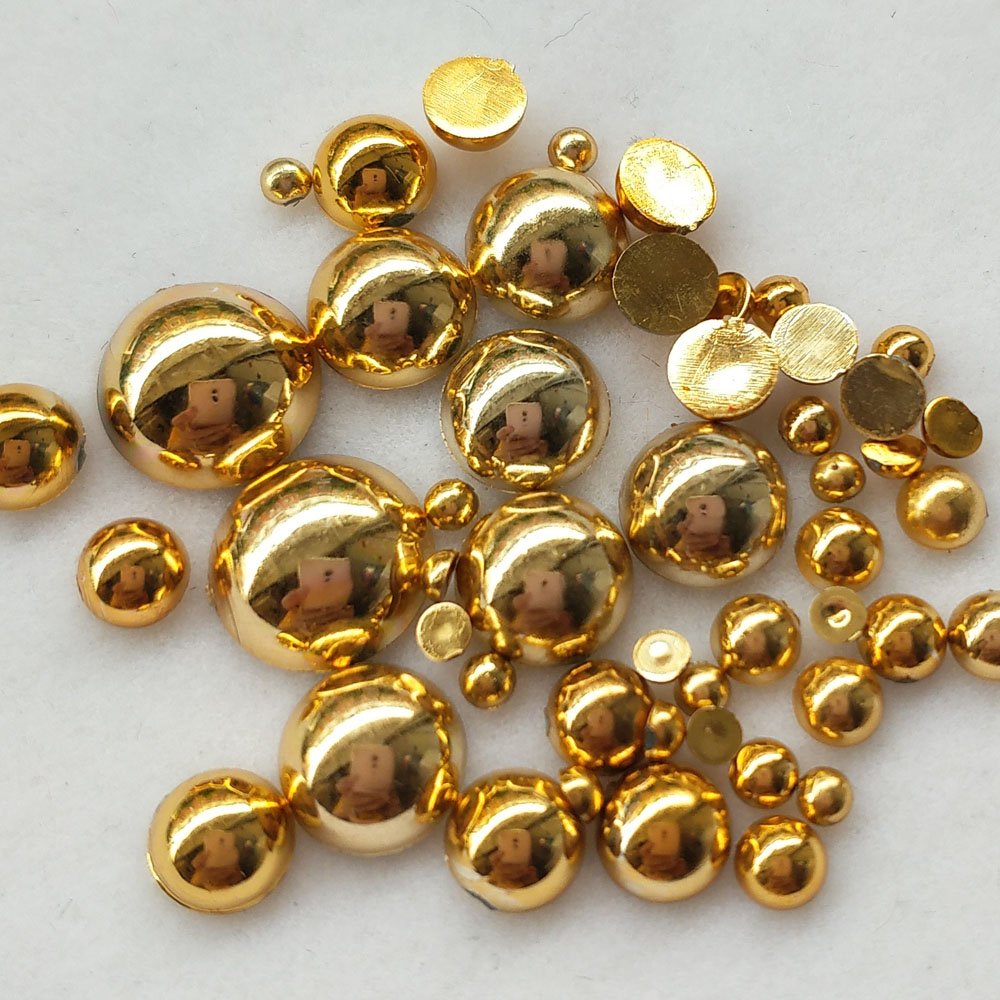 3000PCS 7 Sizes (2.5/3/4/5/6/8/10mm) 1 Box Gold Round Flatback Imitation Half Pearls Bead Loose Beads Gem (Gold Half Ball)
