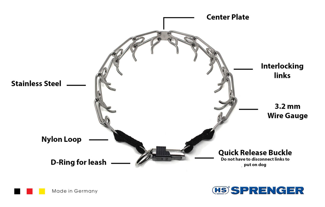 Herm Sprenger Stainless Steel Prong Dog Training Collar with Quick Release Buckle Ultra-Plus Pet Pinch Collar No-Pull Collar for Dogs Made in Germany 3.2mm x 20in Medium