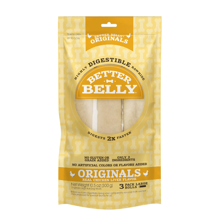 Highly Digestible Rawhide Large Roll ChewS, 3 Count (Pack of 1)