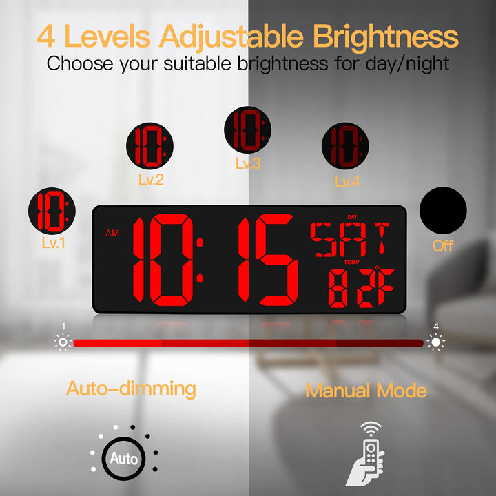 Large Digital Wall Clock with Remote Control, 17.2 Inch LED Large Display Count Up & Down Timer, Adjustable Brightness Alarm Clock with Day/Date/Temperature for Home, Gym, Office and Classroom