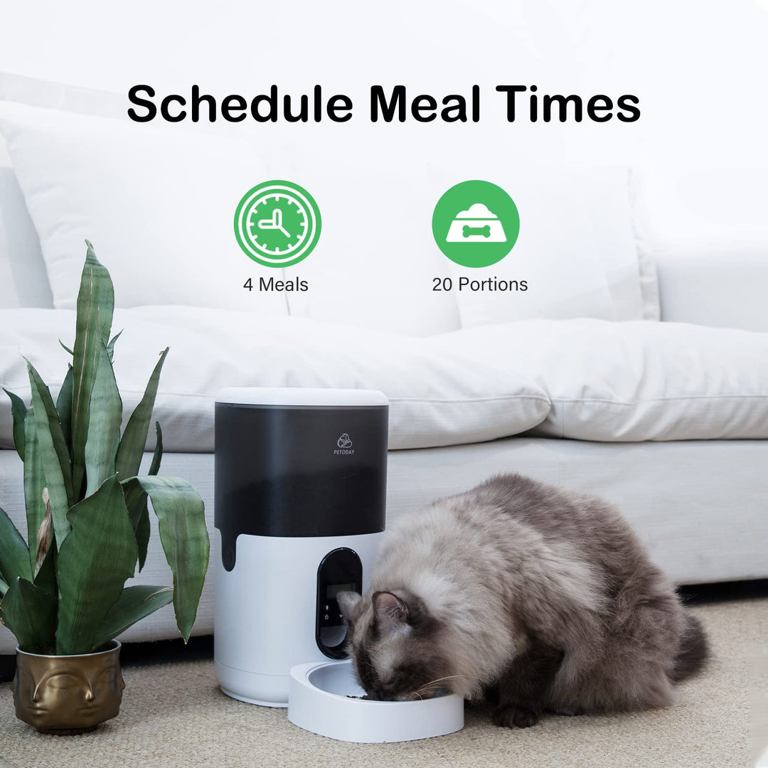 Automatic Dog Feeder, Cat Food Dispenser with Stainless Steel Bowl, 10s Voice Recorder Up to 20 Portions 4 Meals Per day, Pet feeder for Small/Medium Pets (6L)