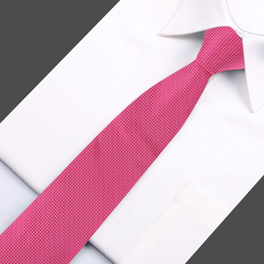 DAE1047 Magenta Checkered Mens Business-Casual Gift Skinny Tie