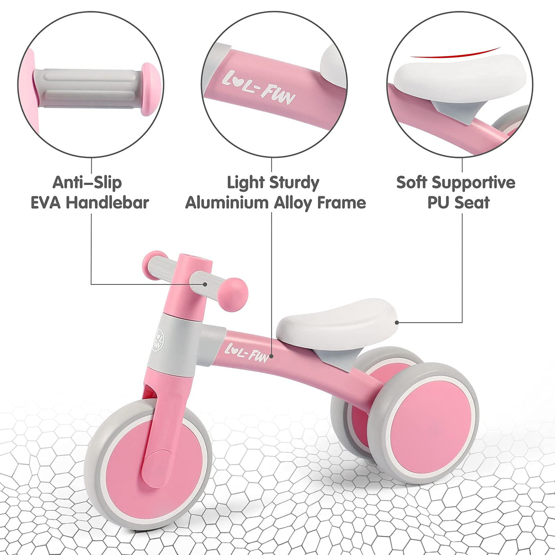 Baby Balance Bike 1 Year Old Toy, Gifts for One Year Old Girl and Boys, Baby Toys 12-18 Months Birthday Gifts Pink