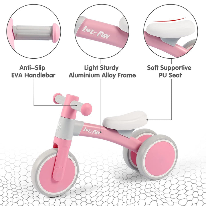 Baby Balance Bike 1 Year Old Toy, Gifts for One Year Old Girl and Boys, Baby Toys 12-18 Months Birthday Gifts Pink