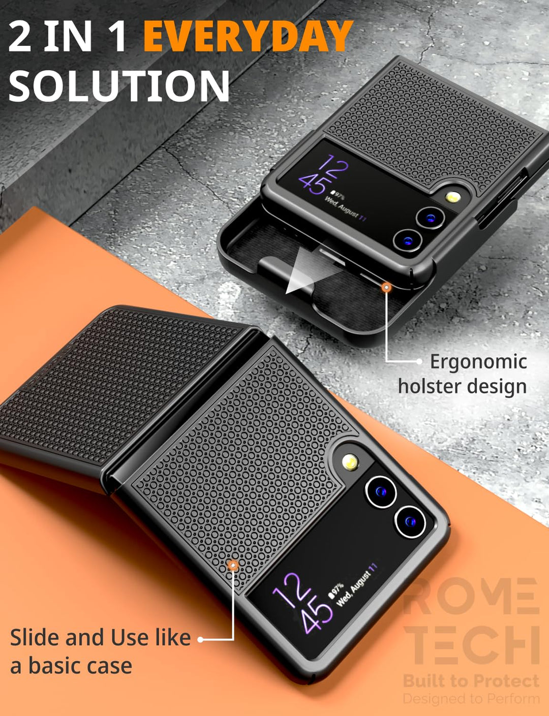 for Samsung Galaxy Z Flip 3 Case with Belt Clip Holster, Kickstand Slim Cover Phone Case for Galaxy Z Flip 3 - Black