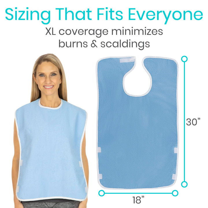 Adult Bibs (2-pack) - Waterproof Apron Set for Men, Women for Eating with Adjustable Strap - Washable Reusable Large Terry Cloth